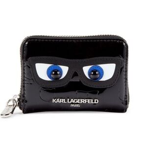 NEW Karl Lagerfeld Black Faux Patent Leather Compact Wallet